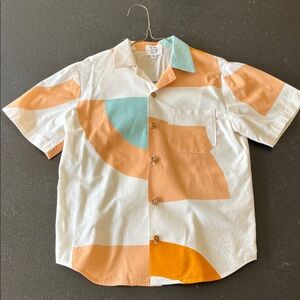 Kids Geometric Button Down Shirt - Orange, Blue, and White